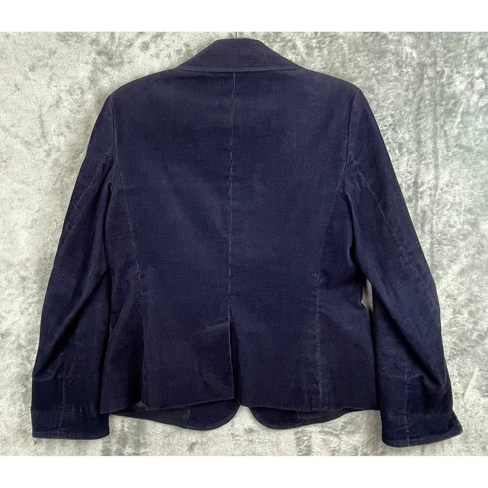 Talbots Stretch Corduroy Blazer Jacket 8 Blue Equestrian Gold Buttons Classic‎